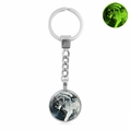 Luminous howling wolf keychain with glowing green effect in dark and silver metal ring - Xswx4773-16