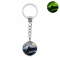 Luminous howling wolf keychain with glowing moon background on silver metal ring - Xswx4773-17