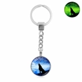 Luminous howling wolf keychain with glowing moon and star pattern in silver finish - Xswx4773-20