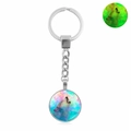 Luminous howling wolf keychain with a vibrant galaxy pattern and green glow effect - Xswx4773-23