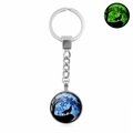 Luminous howling wolf keychain featuring glowing blue moon and glass pendant design - Xswx4773-24