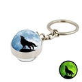 Leuchtender Schlüsselanhänger Wolfsmond mit grünem Glow-Effekt und Silberring - Heulender Wolf Stil 3 (XSWX4772-3)