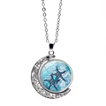 Collar con colgante de luna plateada antigua y estrellas de mar sobre fondo blanco - Estilo de Ondas de Agua con Estrella de Mar Azul (XSWX5107-9)