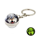 Porte-clés loup phosphorescent avec dôme en verre et effet lumineux vert dans le noir - Style de Loup Hurlant 7 (XSWX4772-7)