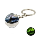 Porte-clés loup hurlant à la lune avec boule de verre lumineuse et pendentif rond - Style de Loup Hurlant 17 (XSWX4772-17)