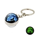 Porte-clés loup hurlant lumineux en verre avec anneau en métal et effet fluorescent - Style de Loup Hurlant 24 (XSWX4772-24)