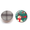 Detail der Glasvorderseite mit Schneemann und der magnetischen Rückseite des Kühlschrankmagnets - Schneemann Weihnachtsfreude Stil (BXT2029-(25MM)) / 25mm