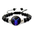 Handmade beaded bracelet with black matte beads and neon Capricorn zodiac pendant - Capricorn (XSWX5063-12)