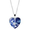 Detailed close-up of heart-shaped pendant with blue butterfly pattern and silver chain - White Butterfly Dreamy Heart(XSWX2461-5)