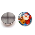Front and back detail of 30mm round Christmas magnets showing Santa and reindeer illustrations - Santa and Reindeer (BXT2205-30mm)