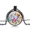 Detail of vintage butterfly time gem pendant with black metal chain and floral background - Black Style 6