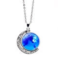 Rotating silver moon necklace with blue dolphin pattern pendant and hollow frame - Single Blue Dolphin Style (XSWX5107-4)
