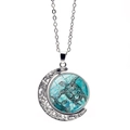 Collar con colgante de luna giratoria y tortuga marina azul en metal plateado brillante - Tortuga Marina de Estilo Tribal (XSWX5107-6)