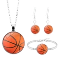 Parure bijoux argentée basket-ball avec collier boucles d oreilles et bracelet en verre - Motif Texture Basket (XSWX5265-8)