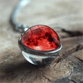 Collier avec pendentif lune rouge sang en verre et chaîne en métal argenté - Style Texture Lune de Sang (XSWX3939-11) / 16mm