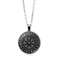 Vintage silver Viking Compass necklace with Vegvisir runes on round pendant - Viking Compass Runes Style (XSWX4419-1) / Silver