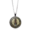 Viking sword and wings glass pendant necklace with Nordic rune circle design - Long Sword Golden Wings Style (XSWX4419-5)