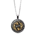 Viking necklace with silver O-chain and black gold raven pattern pendant - Twin Wolves Yin Yang Style (XSWX4419-6)