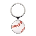 Gros plan détaillé d'un porte-clés de baseball argenté avec des coutures rouges réalistes - Couture de Baseball - Argent