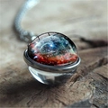 Collier pendentif en verre nébuleuse galaxie avec chaîne argentée et motif nébuleuse colorée - Style Nébuleuse Vibrante (XSWX3939-20) / 16mm