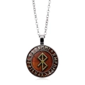 Vintage Viking compass pendant necklace with red wood grain finish and runes - Wood Pattern Bindrune Style (XSWX4419-12)