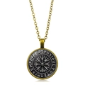 Antique bronze Viking Vegvisir compass pendant necklace with runic circle detail - Viking Compass Runes Style (XSWX4420-1)