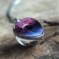 Collier pendentif univers avec orbe de galaxie violette et chaîne en argent poli - Style Planète à Anneaux (XSWX3939-23) / 16mm