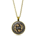 Viking dual wolf pendant necklace with bronze finish and white runic runes border - Twin Wolves Yin Yang Style (XSWX4420-6)