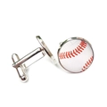Boutons de manchette sportifs argentés avec motif de baseball et détails de couture rouges - Motif Coutures de Baseball (XSWX5268-5) / Argent