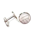 Détail des boutons de manchette volleyball en argent avec dôme en verre et finition - Motif Volleyball (XSWX5268-6) / Argent
