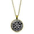 Vintage bronze Viking Valkyrie compass pendant necklace with black rune design - Valkyries Symbol Style (XSWX4420-8)