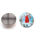 Aimant de frigo de Noël en verre avec Père Noël et base magnétique noire ronde décorative - Animaux de la Forêt avec Cadeau (BXT2202-30mm)