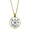 Retro bronze Viking compass pendant necklace with black Vegvísir symbol on white base - Black White Viking Compass Style (XSWX4420-10)