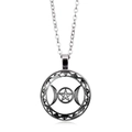 Vue macro du pendentif triple lune argenté avec pentagramme et chaîne à maillons fins - Style Déesse Triple Lune Blanc (XSWX5262-3) / Argent