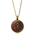 Viking compass pendant necklace with silver Norse runes and antique bronze finish - Wood Pattern Bindrune Style (XSWX4420-12)