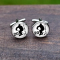 Detail of silver hockey player cufflinks with number 20 on a dark wooden surface - Ice Hockey Player Pattern (5HXK0100-6)