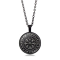 Vintage black Viking compass pendant necklace with Nordic runes and matching chain - Viking Compass Runes Style (XSWX4421-1)