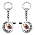 Porte-clés lune rotatif en argent avec détails de baseball en verre double face - Motif de Baseball Vintage (XSWX5266-3)