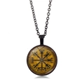 Viking Vegvisir compass pendant necklace with vintage yellow charm and black chain - Yellow Vintage Compass Style (XSWX4421-2)