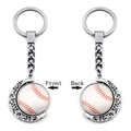Rotating baseball moon keychain detail showing both front and back silver alloy views - Baseball Pendant (XSWX5266-10)