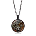 Viking compass pendant necklace with black metal chain and retro steampunk gears design - Steampunk Gear Compass Style (XSWX4421-4)