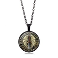 Viking sword and angel wings glass pendant necklace with black chain in fantasy style - Long Sword Golden Wings Style (XSWX4421-5)