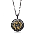 Viking dual wolf pendant necklace with gold runic circle on a black metal base - Twin Wolves Yin Yang Style (XSWX4421-6)