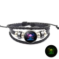 Bracelet multicouche signe Cancer lumineux en cuir tressé avec lueur verte - Cancer