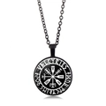 Viking compass necklace with Valkyries engraving on black round pendant and chain - Valkyries Symbol Style (XSWX4421-8)