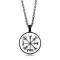 Viking Vegvisir compass pendant necklace with black metal frame and link chain - Black White Viking Compass Style (XSWX4421-10)