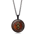 Vintage Viking rune pendant necklace with golden compass on wood texture pattern - Wood Pattern Bindrune Style (XSWX4421-12)