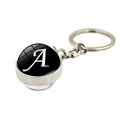 Silver metal keychain with round glass pendant featuring letter A on black background - Letter A(XSWX5287-A)
