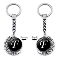 Rotating silver moon keychain detail showing both sides of the letter F pendant - Initial F Style (XSWX5286-F)