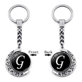 Detail of silver rotating moon keychain with letter G showing front and back views - Initial G Style (XSWX5286-G)